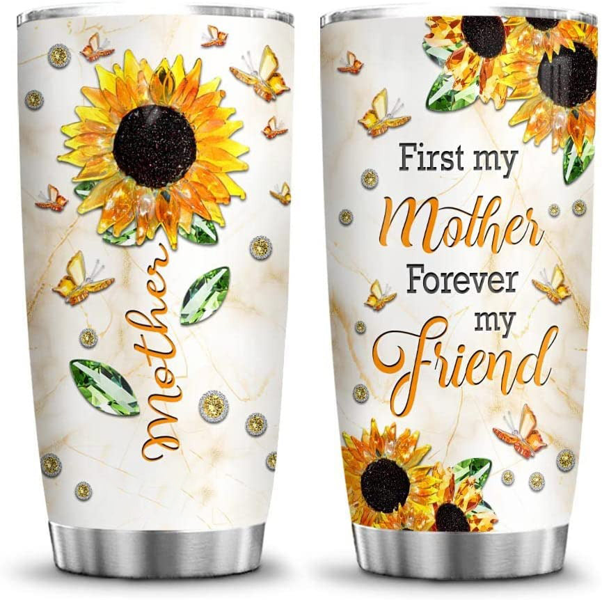 Mom Gift, Sunflower Butterfly Tumbler, Lover Mother Forever Friend Mom Gifts Stainless Steel Tumbler Cup with Lid, Double Wall Vacuum Thermos Insulated Travel Coffee Mug