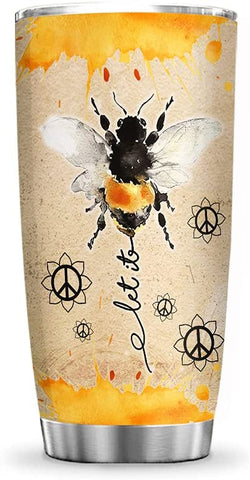 Let It Bee, Hippie Bee Inspiration Tumbler Cup with Lid, Double Wall Vacuum Thermos Insulated Travel Coffee Mug - ABAB1604005Z