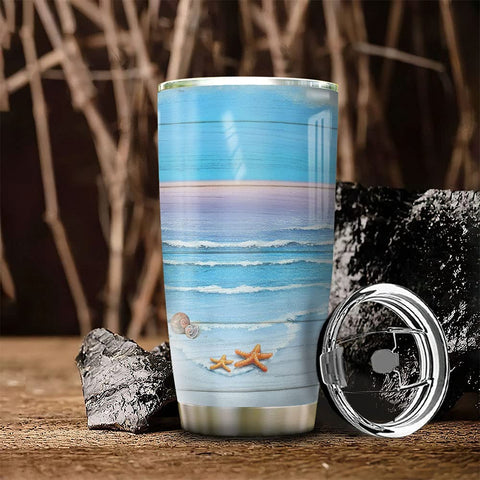 Turtle on The Beach Sunset Sea Ocean Turtle Inspiration Tumbler Cup with Lid, Double Wall Vacuum Thermos Insulated Travel Coffee Mug - BGM0501011Z