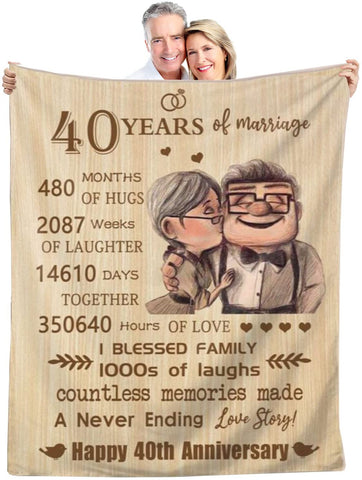 40Th Anniversary Blanket Gifts Gift For 40Th Wedding Anniversary Throw BlanketsGolden 40 Years Of Marriage For Couple, Parents, Grandparents