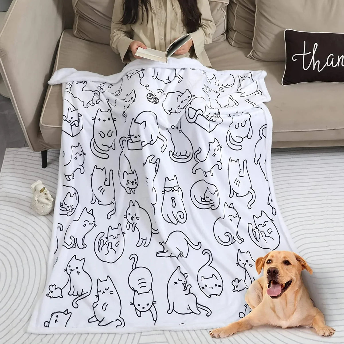 Cat Blanket Cute Cartoon Cat Blanket, Cat Gifts for Daughter Girls Cat Lovers Kawaii Soft Lightweight Flannel Throw Blankets for Kids Adults