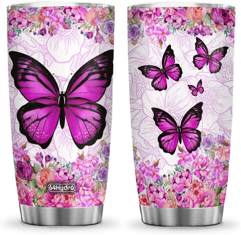 Butterfly Flowers Nature Life Gifts for Mom, Mother, Grandma, Friends, Girlfriend Tumbler Cup with Lid, Double Wall Vacuum Thermos Insulated Travel Coffee Mug - DNM2101010Z