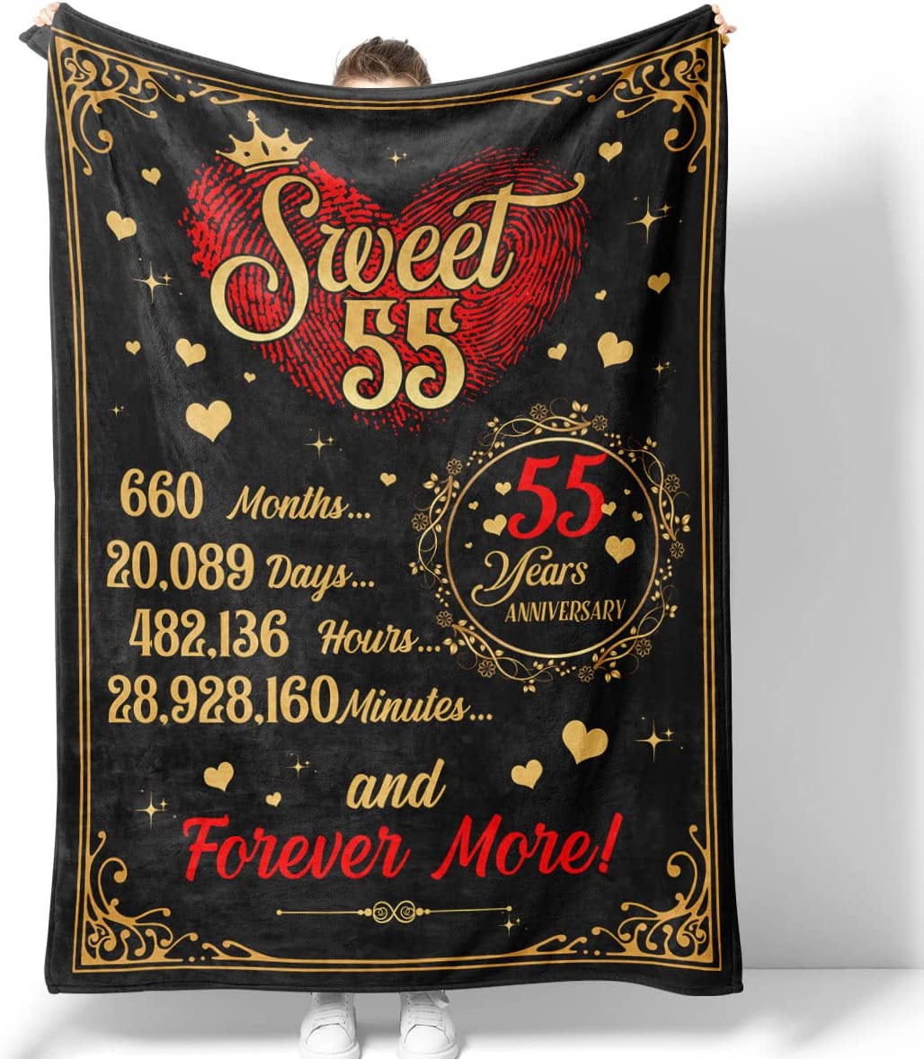 55Th Anniversary Fleece Blanket For Your Partner Unique Couple Present For Wedding Valentines Premium Quality Supersoft Cozy Blankets