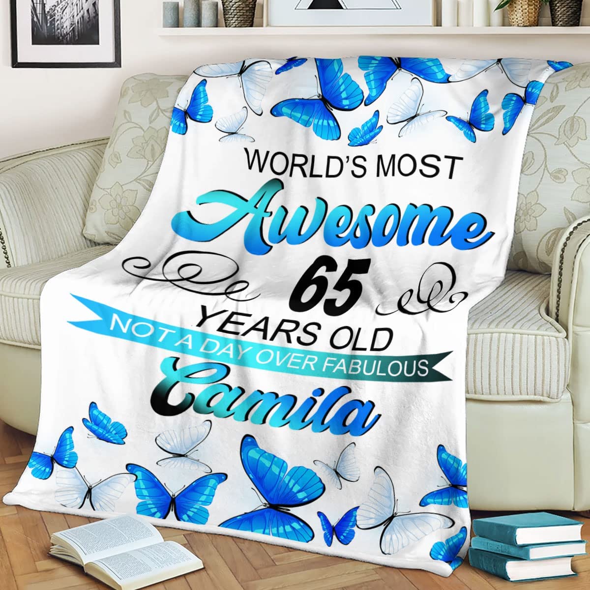 65Th Blanket Personalized 65Th Birthday Gifts Inspirational Butterfly For Women Mom Grandma Born In 1957 Cozy Throw Fleece Sherpa Blankets