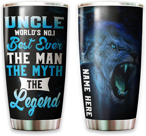 Uncle Tumbler, Lion Uncle The Man The Myth The Legend Tumbler with Name Fathers Day Present for Men from Niece Personalized Best Uncle Ever Stainless Steel Coffee Tumblers