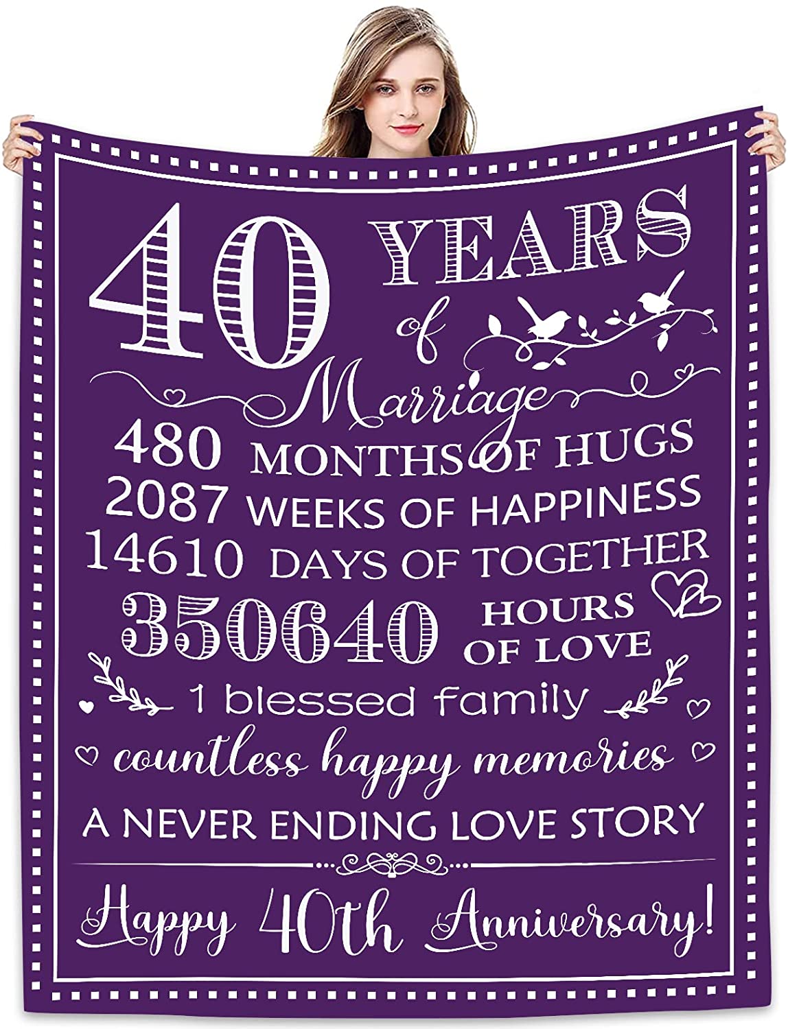 40Th Anniversary Blanket Gift For Mom Dad Grandparents Forty Married Anniversary Celebration Gift 40 Years Of Love Couple Birthday Gifts From Wife Husband Throw Blankets