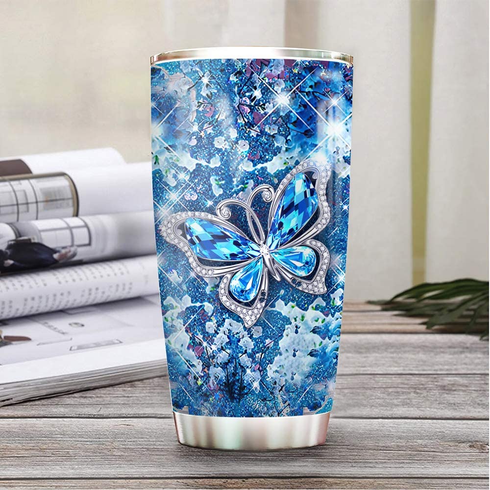 Butterfly Blue Jewelry Inspiration Motivation Tumbler Cup with Lid, Double Wall Vacuum Sporty Thermos Insulated Travel Coffee Mug - DNM0603003Z