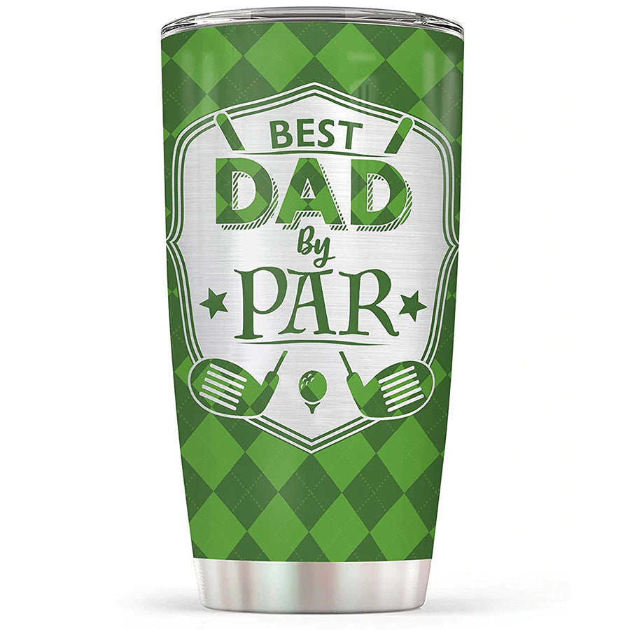 Best Dad by Par Tumbler - Stainless Steel Insulated Mug with Lid - Father's Day, Christmas, Birthday Golf Gifts for Dad, Step Dad, Bonus Dad, Father-in-law, Dad-to-be, Husband