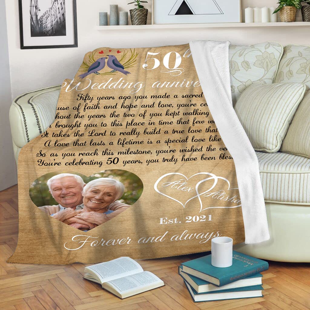 50Th Anniversary Blanket Wedding Anniversary Custom Christmas Photo For Mom And Dad Gift 50Th Wedding Anniversary Sherpa Keepsake 50 Years As Mr. & Mrs 2022