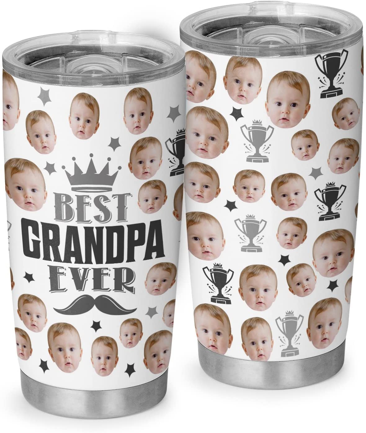 Grandpa Tumbler, Personalized Custom Face First Time Grandpa Gifts - Best Grandpa Ever Mug - Christmas Birthday Father's Day Gifts For New Grandpa From Baby Boy Girl Insulated Stainless Steel Tumbler