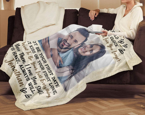 To My Wife Throw Blanket From Husband With Custom Couple Photo Image Picture To My Wife Wedding Anniversary Birthday Christmas Customized Fleece Sherpa Blanket