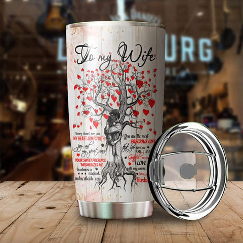 Wife Tumbler, Personalized Valentine Tumbler for Wife, Gift from Husband I Love You with My Whole Heart, Vacuum Stainless Steel Travel Cup with Lid, Custom Gifts