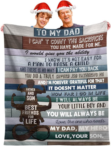 Christmas Birthday Dad Gifts Blanket from Son, Thanksgiving Letter Printed Soft Sherpa Fleece Warm Throw Blankets for Dad