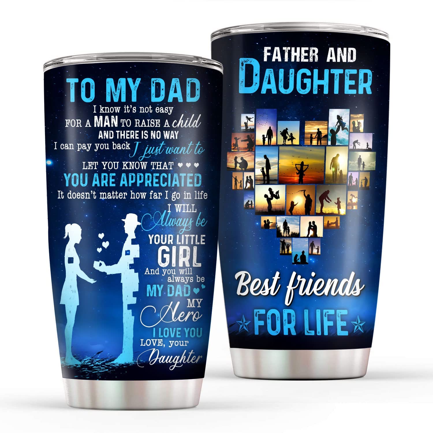 Fathers Day Gifts From Daughter - Gift For Dad Birthday Stainless Steel Tumbler With Lid - Christmas Gift For Father, Husband - Men Travel Coffee Mug Cup Daddy Gift