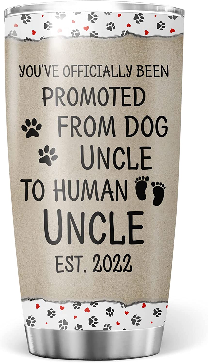 Uncle Tumbler, Teement Funny New Uncle 2022 Pregnancy Announcement Tumbler Promoted from Dog Uncle to Human Uncle Stainless Steel Tumblers