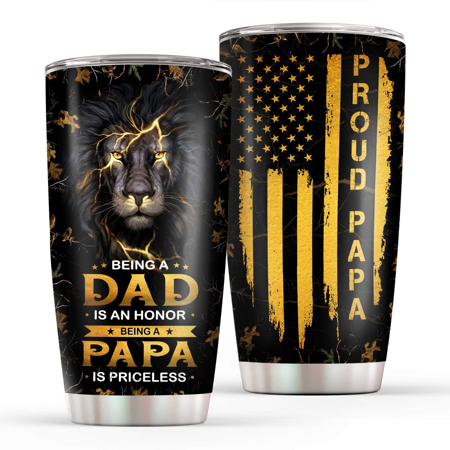 Fathers Day Gift, Dad Tumbler From Daughter Son - Papa Gifts From Grandchildren - Lion Dad Coffee Travel Mug - Birthday Fathers Day Gift For Dad, Granpa