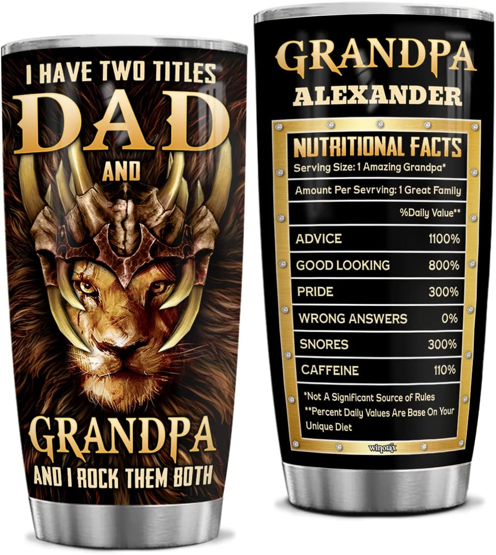 Grandpa Tumbler, Grandpa Fathers Day Tumbler Personalized Grandpa Nutritional Facts Stainless Steel Tumblers Coffee Travel Mug Cup With Lid