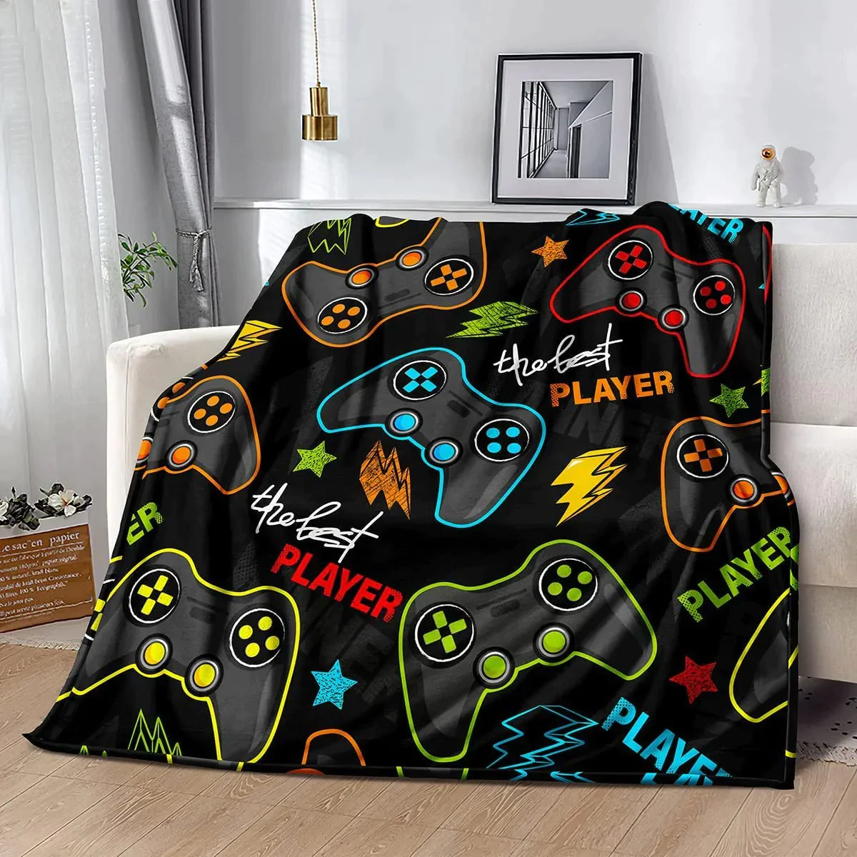 Birthday's Gift For Boy, Bedding PS Gaming Throw Blanket Fleece, Gamer Gift for Couch Sofa for for Kids Boys Teens Video Game