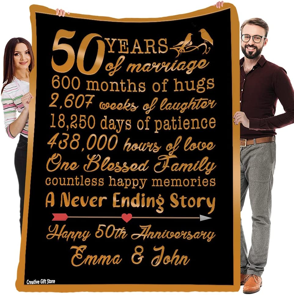 50Th Anniversary Fleece Blanket For Your Life Partner, Unique Couple Gift For Wedding, Best And Premium Quality, Supersoft And Cozy Blanket, XLarge, Anniversary Blanket Gift