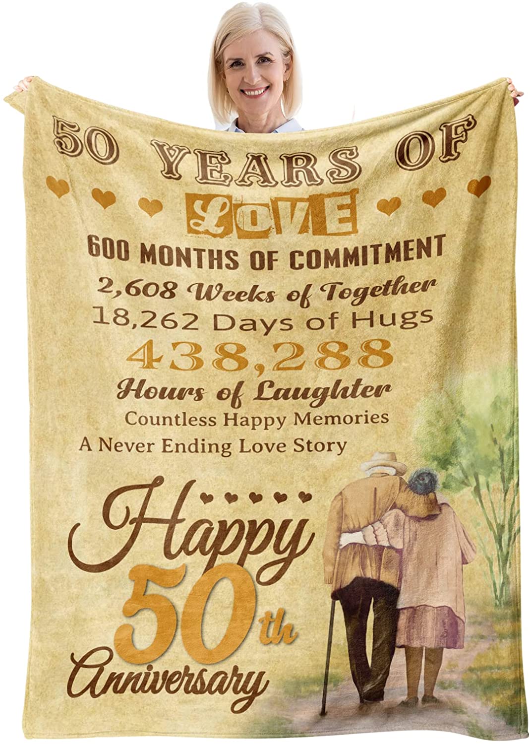 50Th Anniversary Blanket Gifts For Couple Wife Husband Fiftieth Golden Wedding Blanket 60"X 50" For Mom Dad Him Her Parents 50 Years Of Marriage Throw Blankets Valentine'S Day Love Gifts Ideas