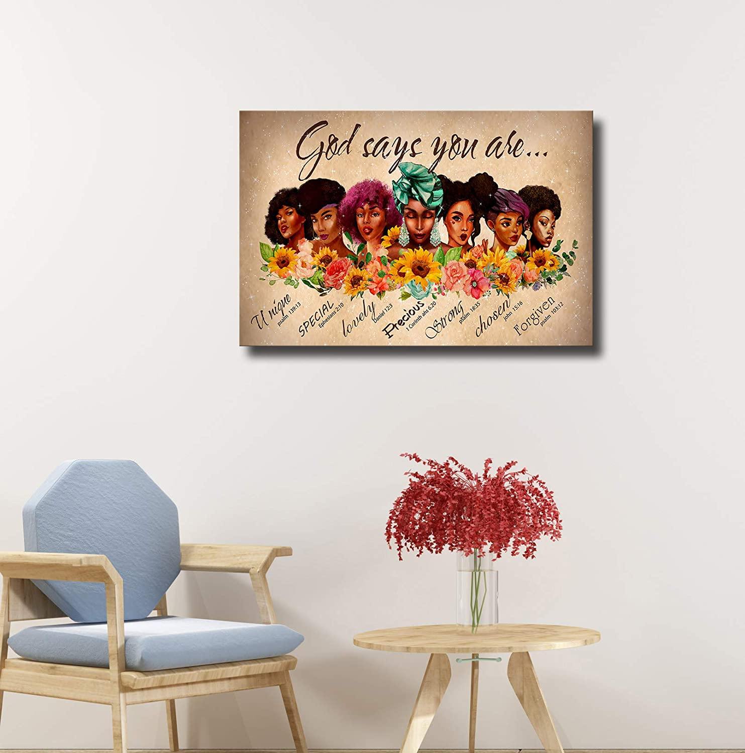 African American Wall Art God Says You are Sunflower Inspirational Canvas Prints Black Woman Art