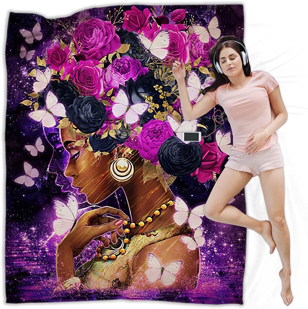 African Black Girl Blanket Lightweight Fleece Throw Blanket Plush Cozy For Sofa Bed Decorative