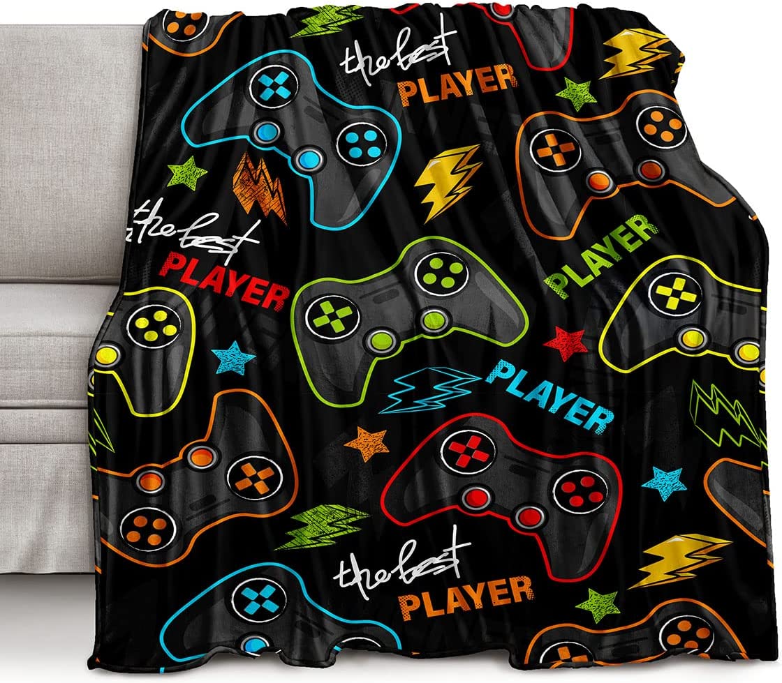 Birthday's Gift For Boy, Bedding PS Gaming Throw Blanket Fleece, Gamer Gift for Couch Sofa for for Kids Boys Teens Video Game