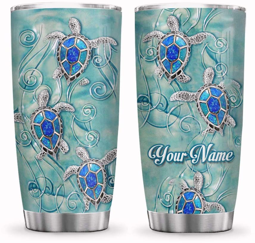 Personalized Name Ocean Turtle Jewelry Style Inspiration Motivation Tumbler Cup with Lid, Double Wall Vacuum Sporty Thermos Insulated Travel Coffee Mug - NNR0503013Z