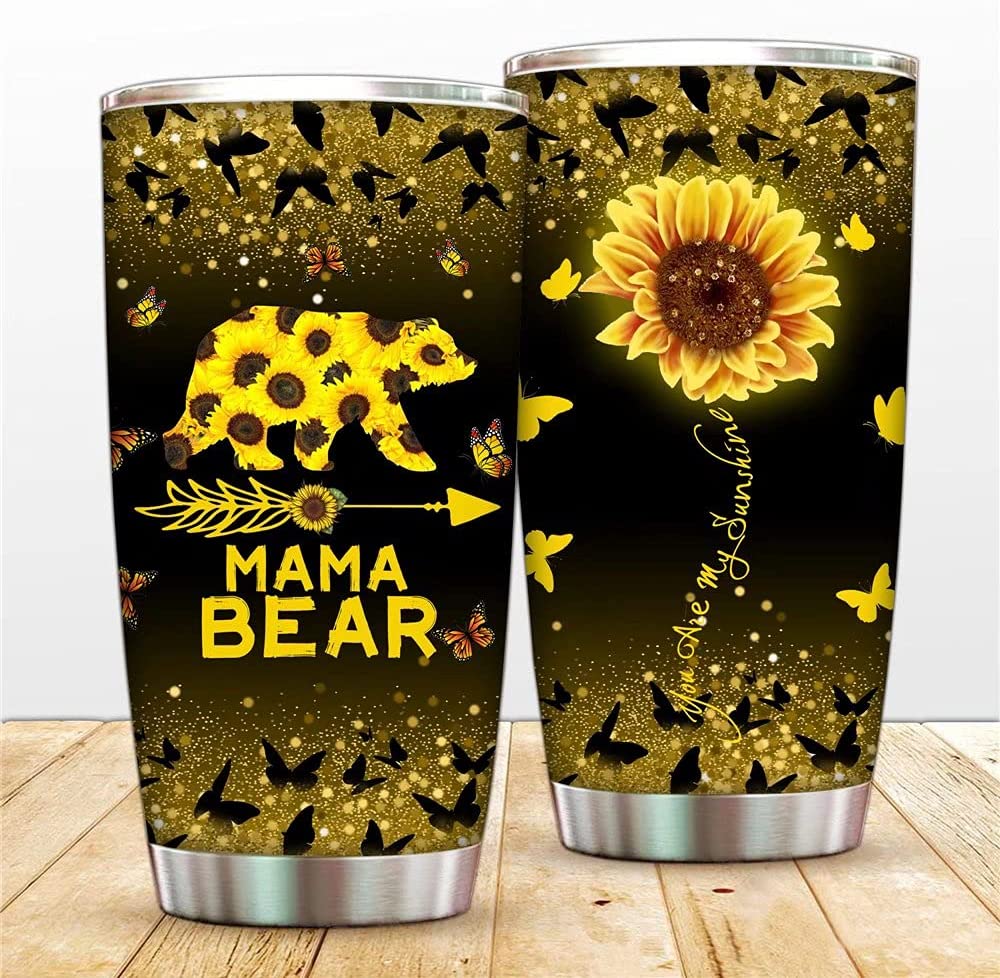 Tumbler Cup With Lip And Straw,You Are My Sunshine Sunflower Double Wall Vacuum Sporty Thermos Butterfly Insulated Travel Mug To Mom Christmas Coffee Cup