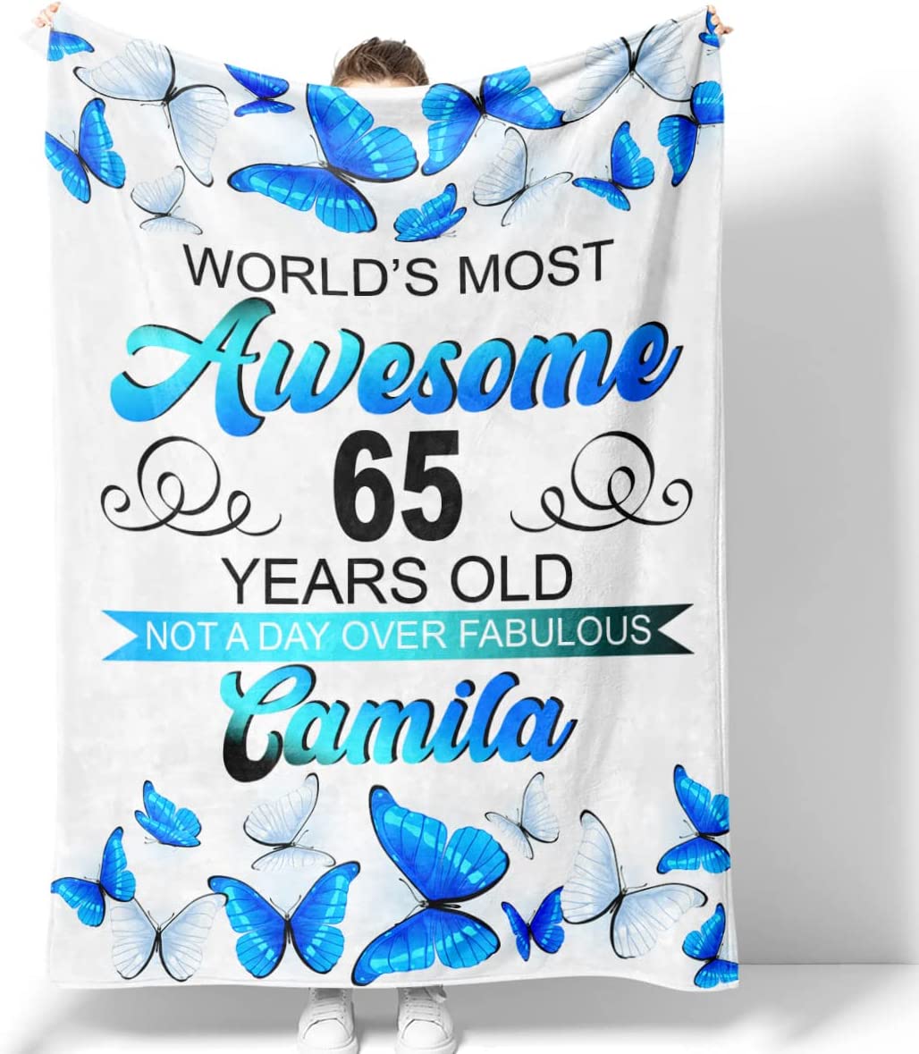 65Th Blanket Personalized 65Th Birthday Gifts Inspirational Butterfly For Women Mom Grandma Born In 1957 Cozy Throw Fleece Sherpa Blankets