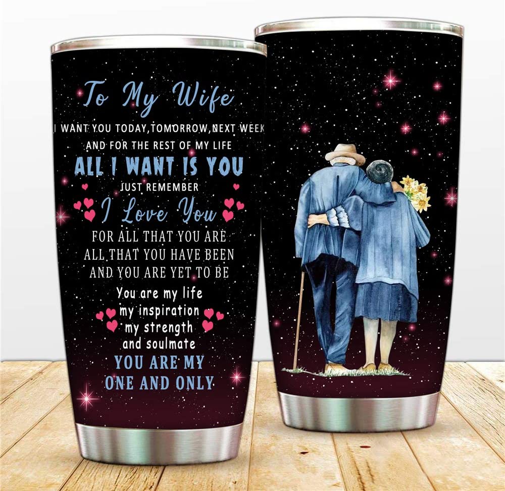 Wife Tumbler, I Love You My Wife Tumblers You Are My One Only Tumbler Mug Couple Travel Insulated Mugs With Lid Straws, Stainless Steel Coffee Cups