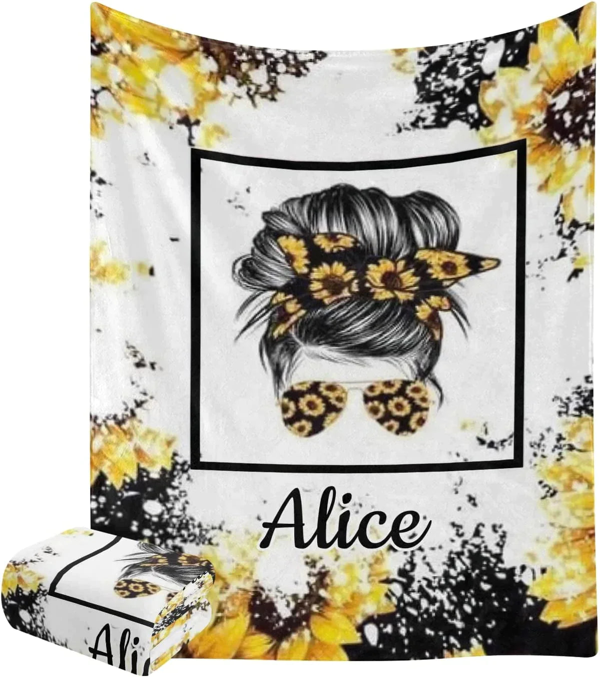 Custom Blanket Personalized Sunflower Cool Girl, Birthday Valentine gift For Her Girlfriend Soft Fleece Throw Blanket with Name for Gifts Sofa Bed