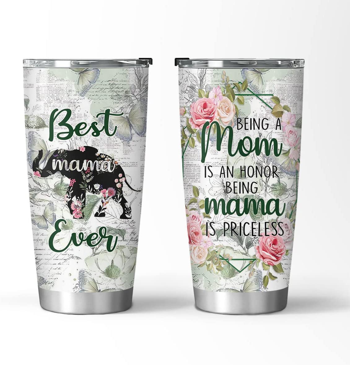 Best Mama Ever Mama Bear Tough As A Mother Rose Flower Motherday Gift Tumbler Insulated With Lid, Sublimation Stainless Steel Thermal Coffee Cup, Travel Wine Mug Tea Bottle