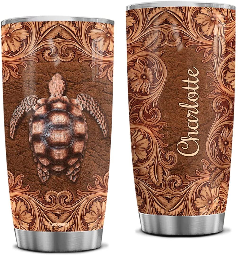 Personalized Turtle Tumbler Printed Wood Style Inspiration Turtles Lover Stainless Steel Tumbler Cup with Lid Insulated Double Wall Vacuum Thermos Insulated Travel Coffee Mug