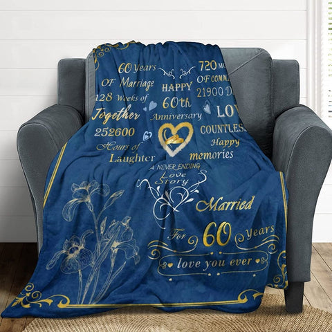 60Th Wedding For Couple Dad Mom Parents Grandparents, 60Th Anniversary Throw Blanket Personalized Valentine Day Birthday Gifts