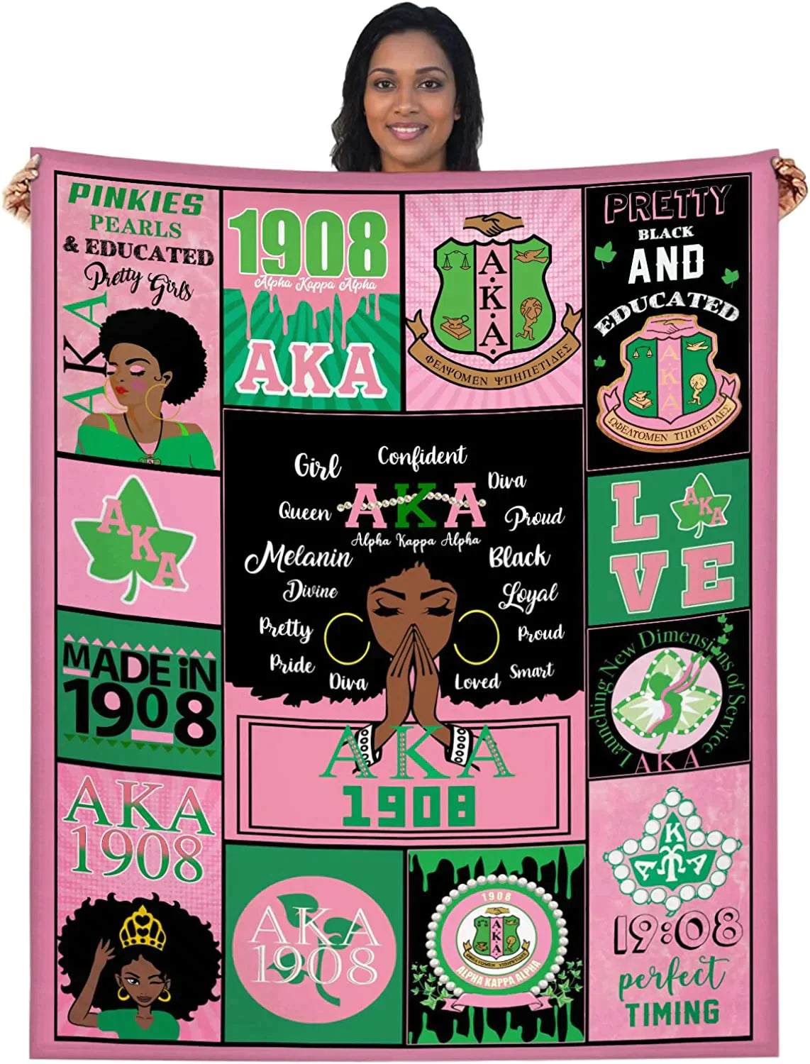 AKA Alpha Kappa Alpha Gifts for Black Women Girl Blanket, Birthday Valentine Anniversary Black History Gift For Girl Women.