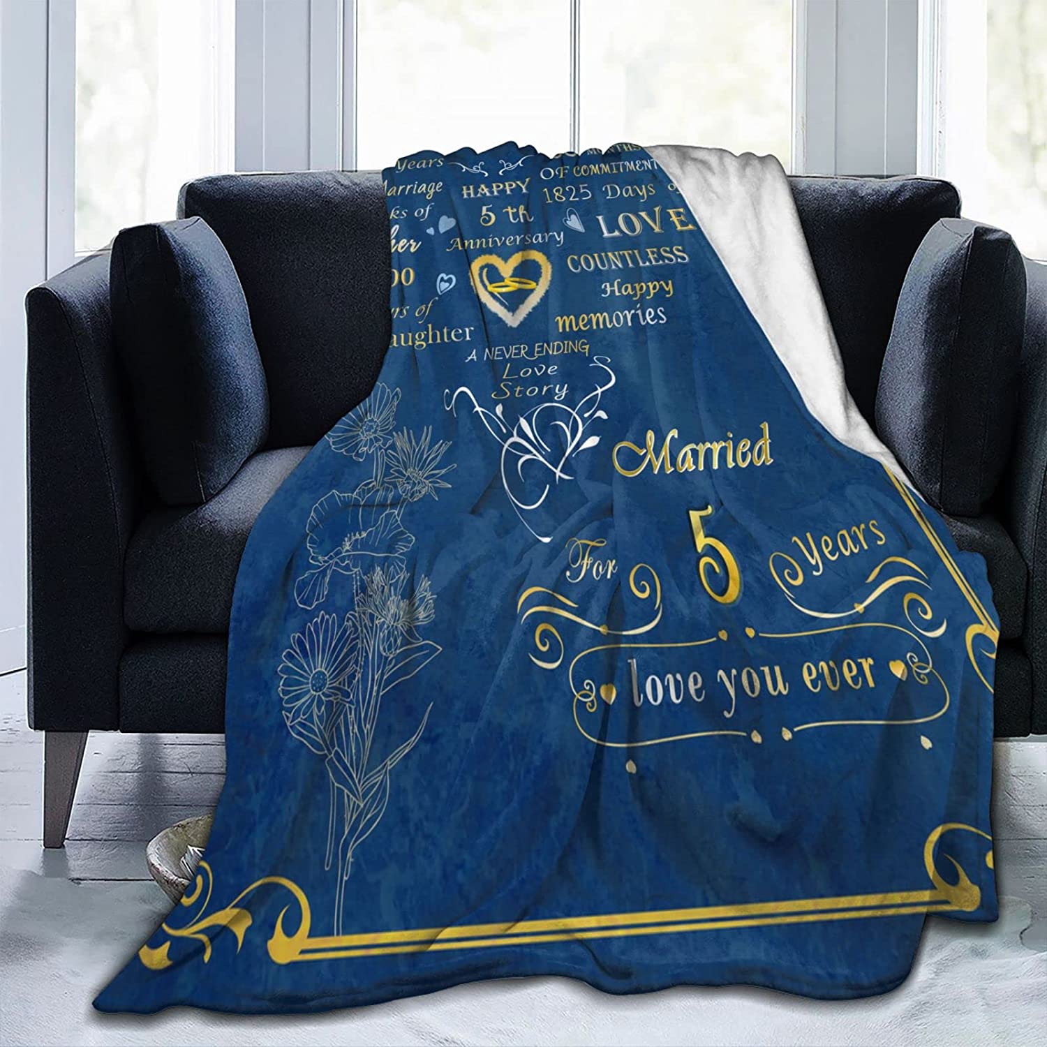 5Th Anniversary Wedding Blanket Gift For Couple Wife Husband Her Him 5 Year Marriage, Romantic Throw Blankets Valentine Day Birthday Gifts