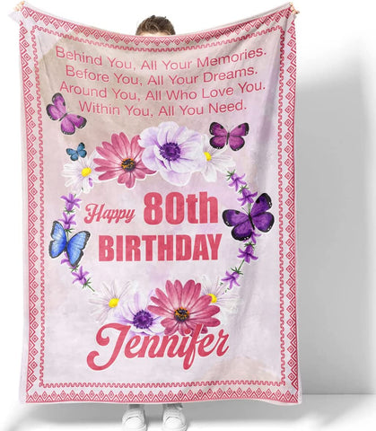 80Th Birthday Gifts Blanket For Women Her Wife Sister Mom Friends Grandmother Coworker Boss, Personalized Turning 80 Birthday Throw Sherpa Fleece Blankets