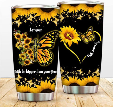 Sunflower Tumbler with Lid and Straw Double Wall Stainless Steel Vacuum Insulated Black Butterfly Travel Mug, Water Coffee Cup for Home,Office,School, Ice Drink, Hot Beverage