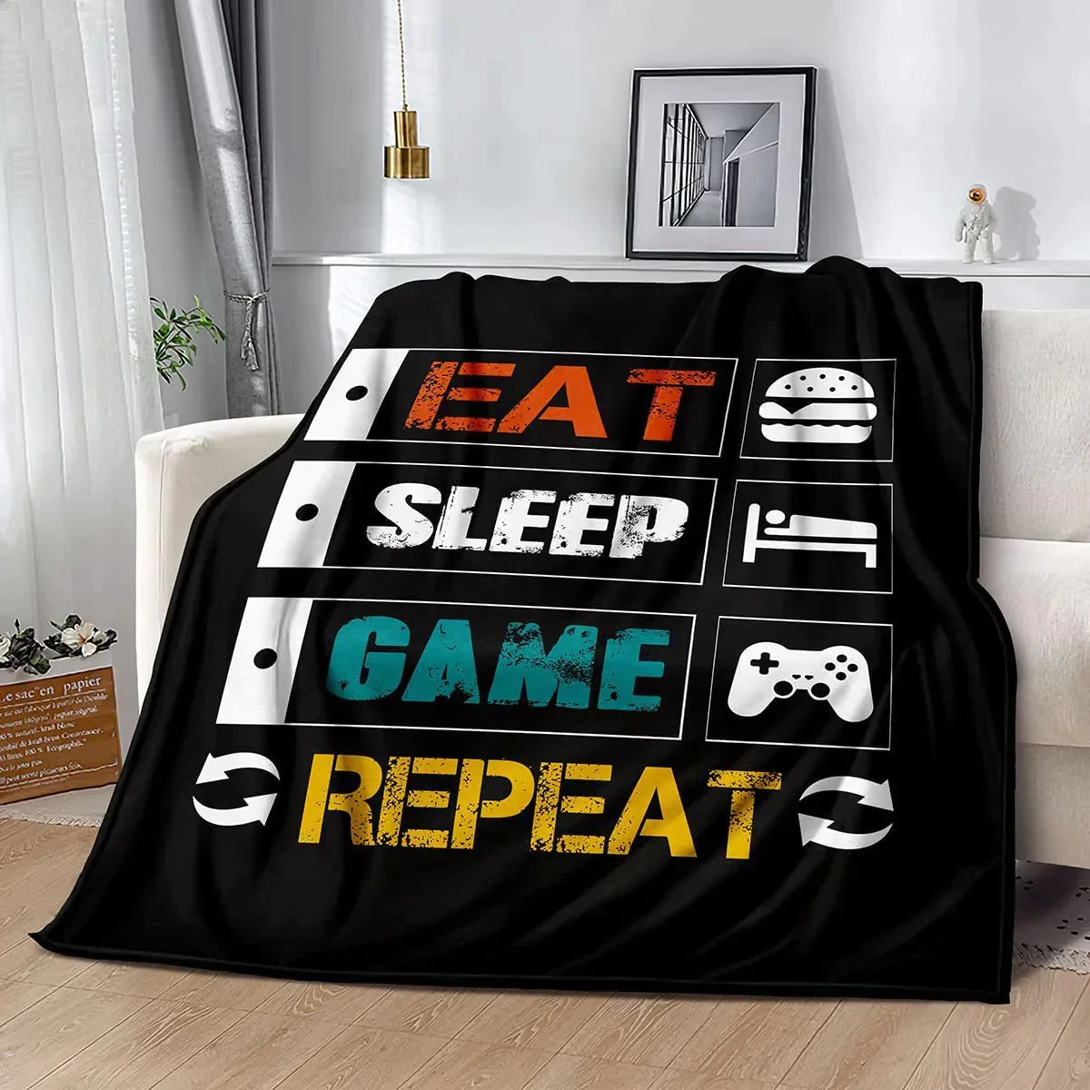 Bedding PS Gaming Throw Blanket Fleece, Gift for Boy PS Eat Sleep Gamer Gift for Couch Sofa for for Kids Boys Teens Video Game