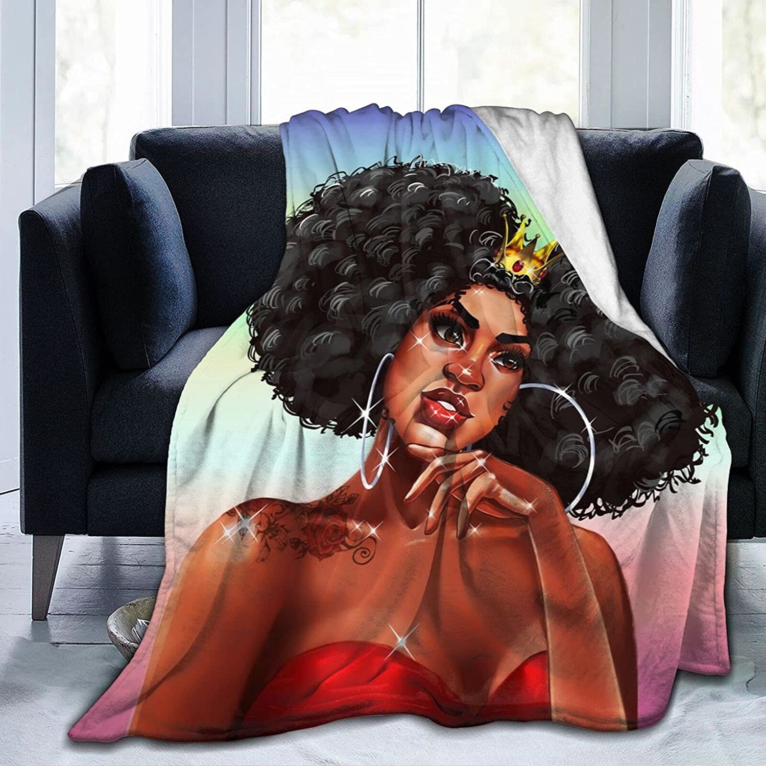 African Black Art Flannel Blanket African American Woman Inspirational Quote Hair Throw Blanket,Afro Black Woman Blanket,Soft Fuzzy Plush Fleece Blanket For Couch Sofa Bedroom