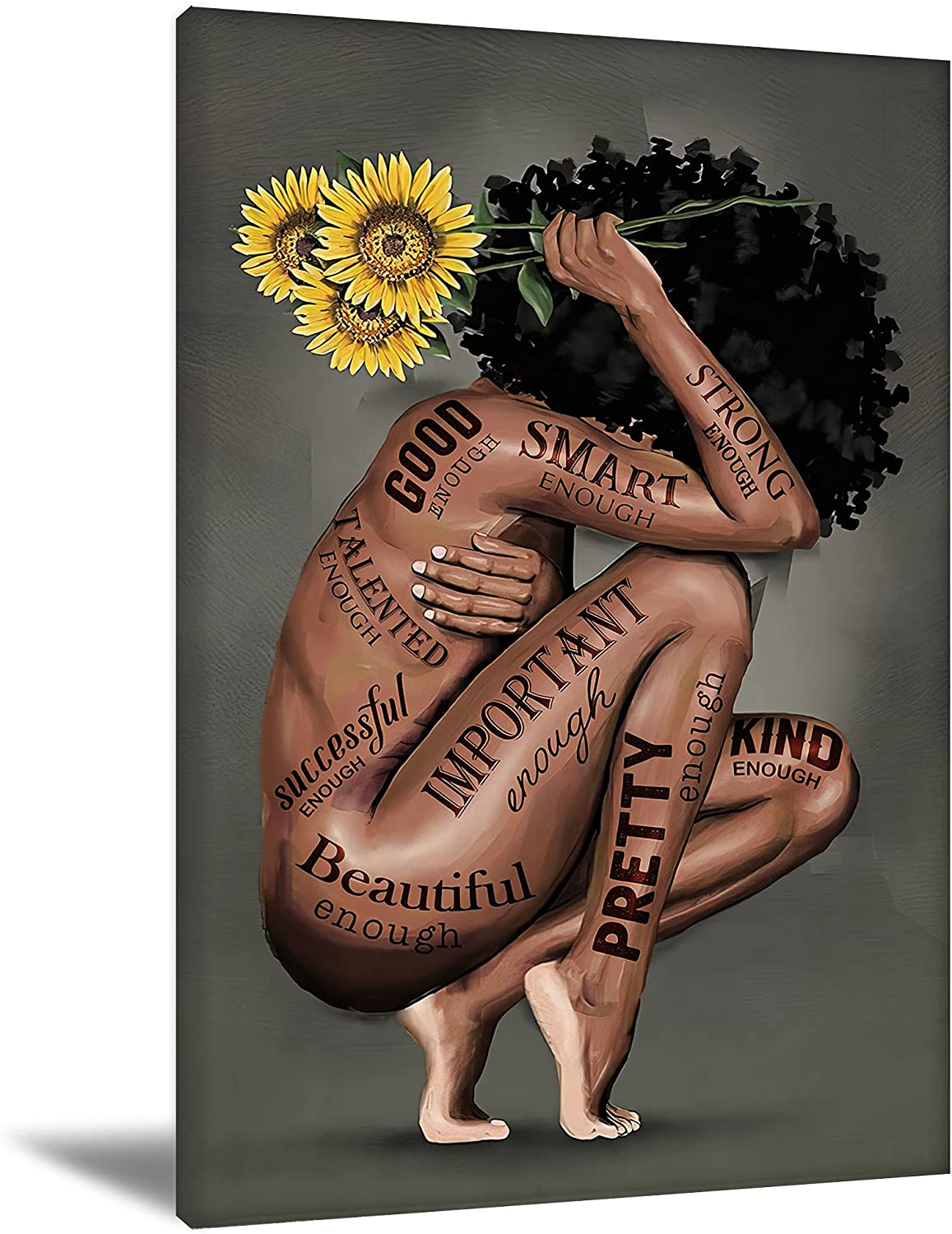 Black Women Poster African American Wall Decor Queen Canvas Prints Portrait Art Abstract Sunflower Printing Giclee Print Unframed For Office Bedroom