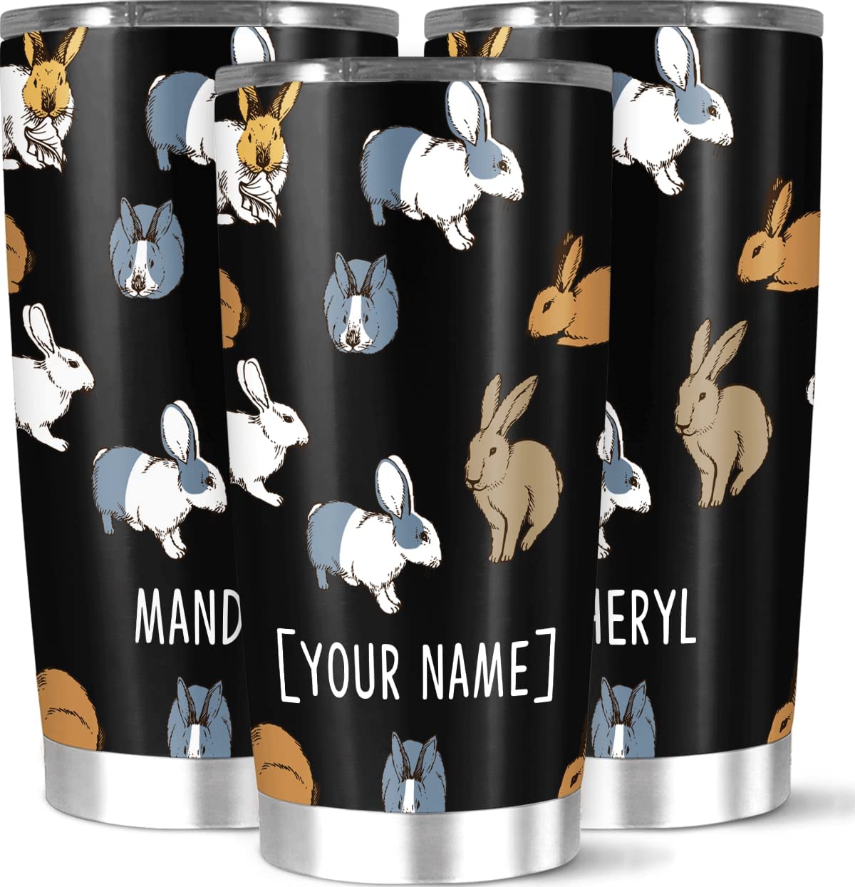 Personalized Tumbler Customized Name Bunny Pattern Design Tumbler Gift For Women Men Mom Dad Daughter Son On Holiday Birthday Christmas New Year Tea Coffee Mug Insulated Cup