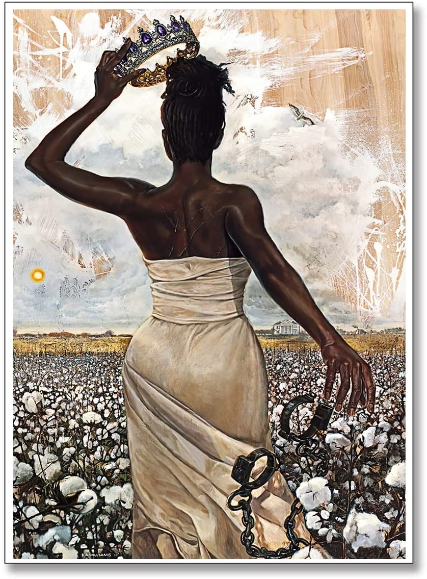 African American Queen On Cotton Field Wall Art Black Women Art Painting Positive Inspirational Wall Decor for Living Room Bedroom Office