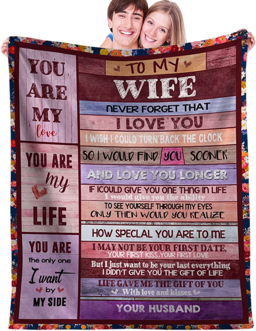 To My Wife Blanket from Husband Romantic Valentine Anniversary Birthday Gift for Wife 320 GSM Soft Warm Light Weight Fleece Throw Blanket