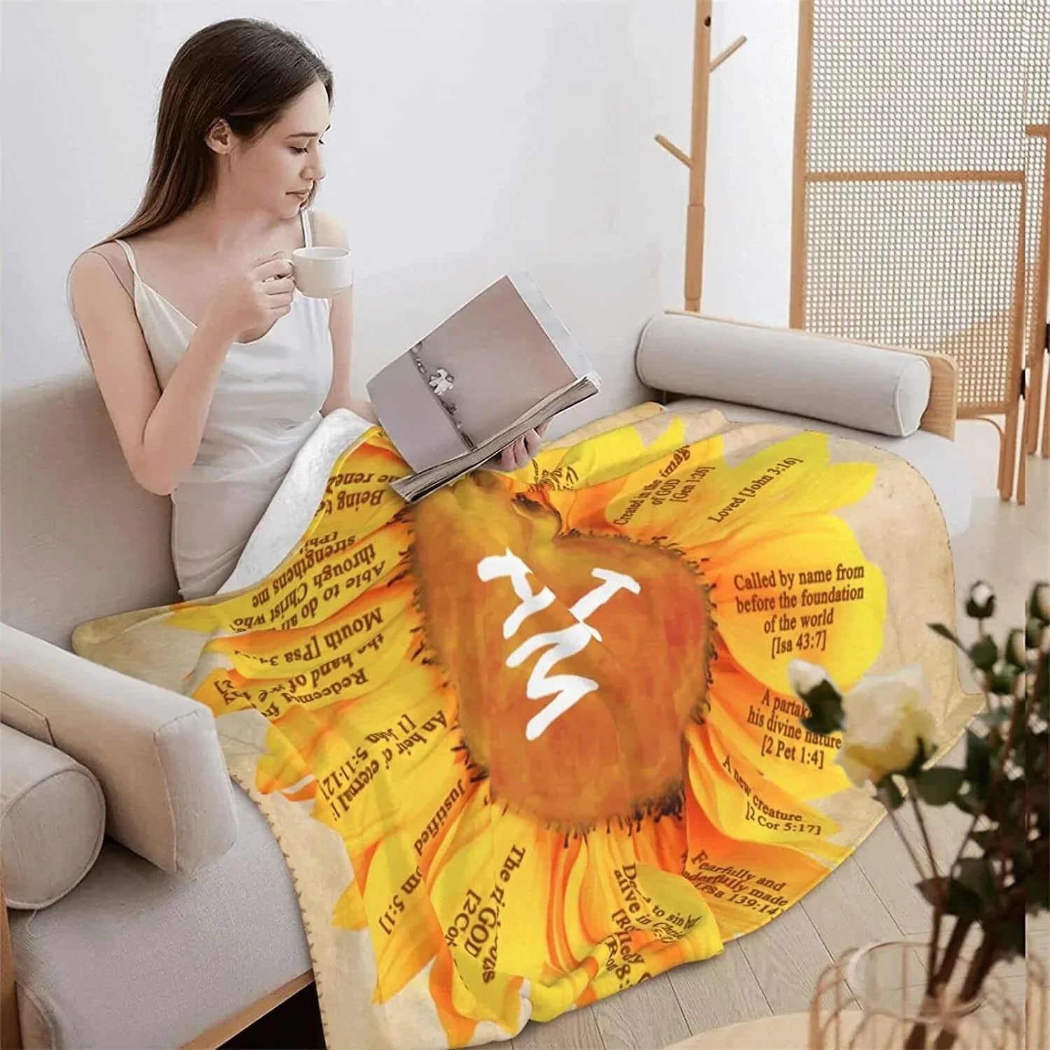 Christian Gifts Sunflower Inspirational Blanket with Bible Verse Prayers Spiritual Religious Gift for Women Birthday Christian Gift for Mom Healing