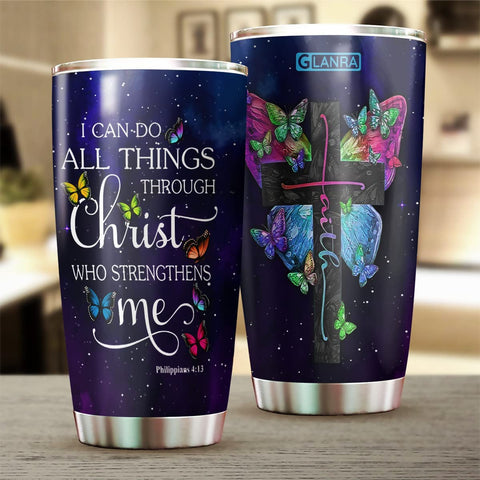 Butterfly Jesus Lovers Tumbler Cup with Lid, I Can Do All Things Double Wall Vacuum Tumblers Coffee Travel Mug Cups, Birthday Christmas Gifts For Women Men, Stainless Steel