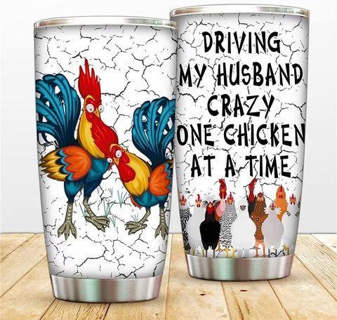 Fun Chicken Stainless Steel Tumblers Mug Double Wall Vacuum Insulated, Cup Coffee Mug with Lid and Straw, Driving My Husband Crazy one Chicken at a time Travel Coffee Tumbler