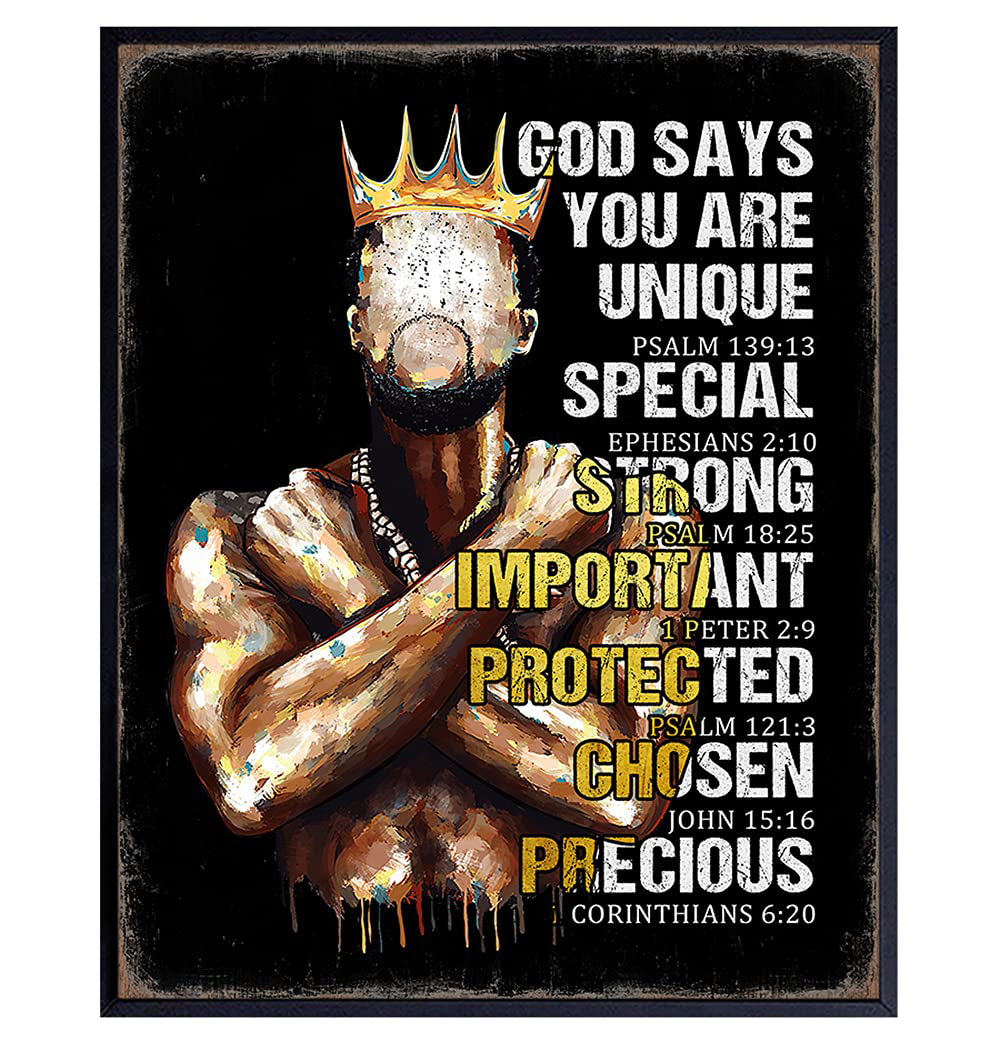 African American Religious Wall Art - Christian Decor - Catholic Gifts for Men - God Says You Are - Scripture Wall Art - Spiritual Inspirational Bible Verses - Positive Motivational Quotes - Black Art