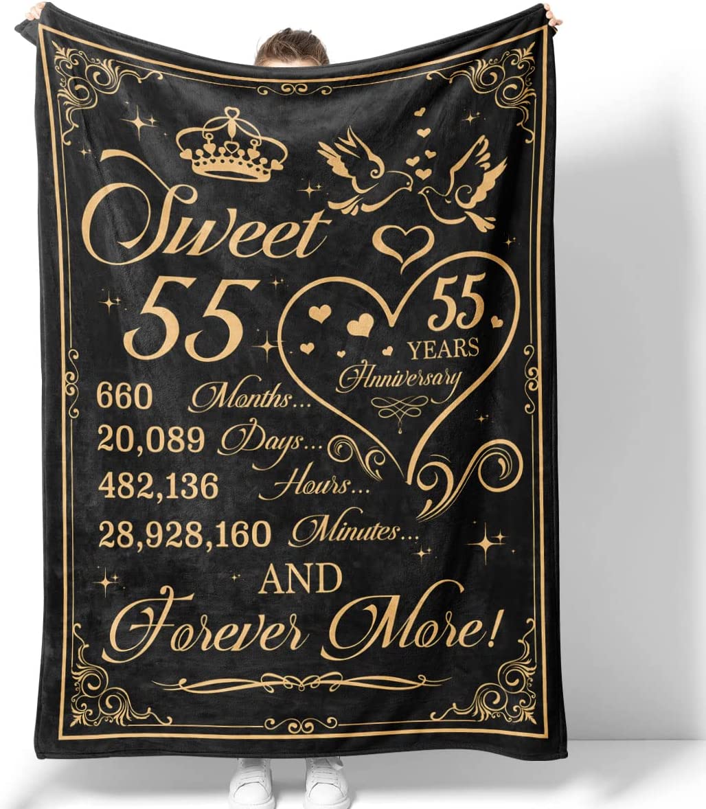 55Th Anniversary Throw Blanket Personalized For Couples Wife Husband 55 Years Together & Forever More Cozy Throw Fleece Sherpa Blankets Valentine